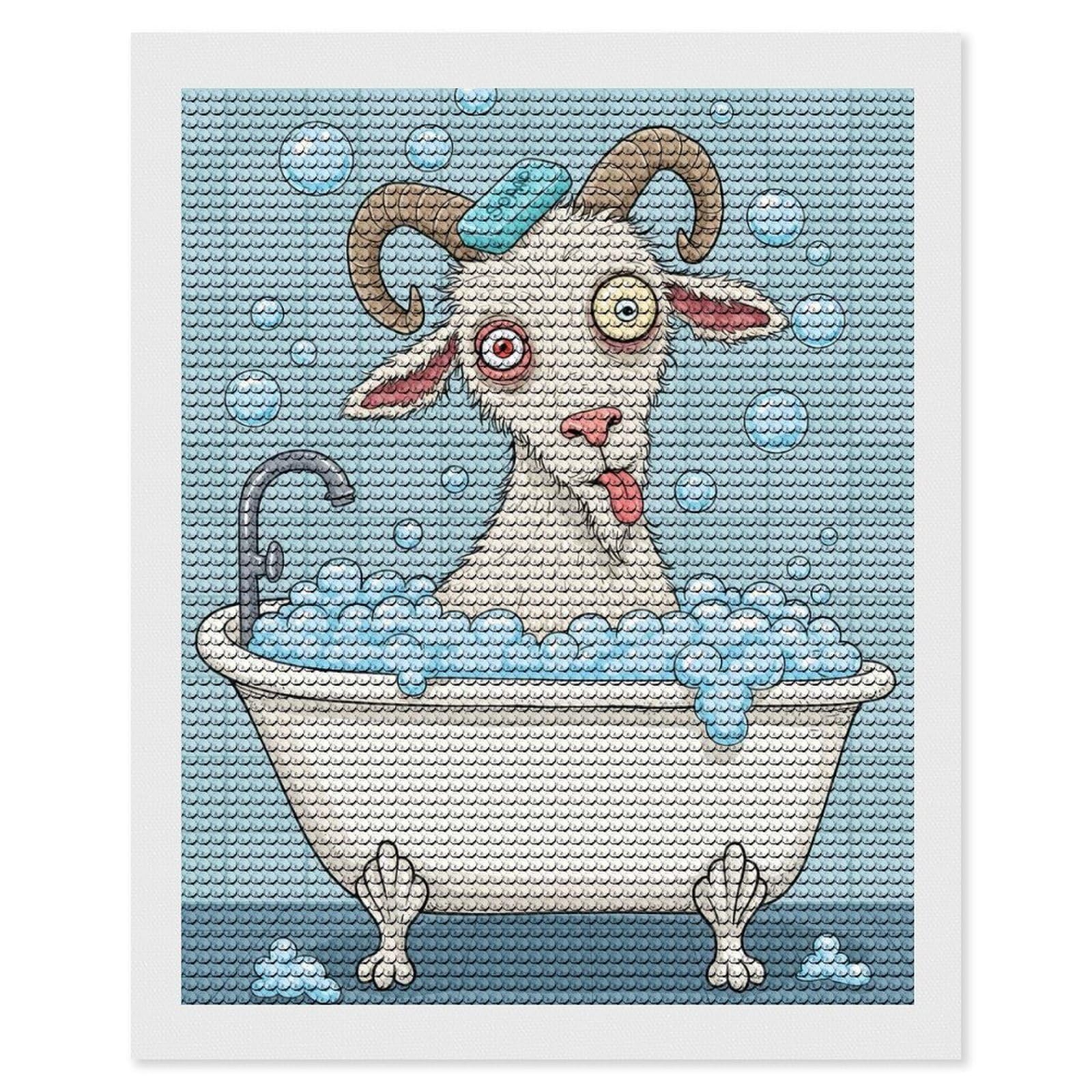 Junmoney Goat in Bathtub with Soap(2) Diamond Painting Set 16"x20", Modern Decor, for Beginners, Printed Canvas, Thoughtful Handmade Gift, with Tool Kit