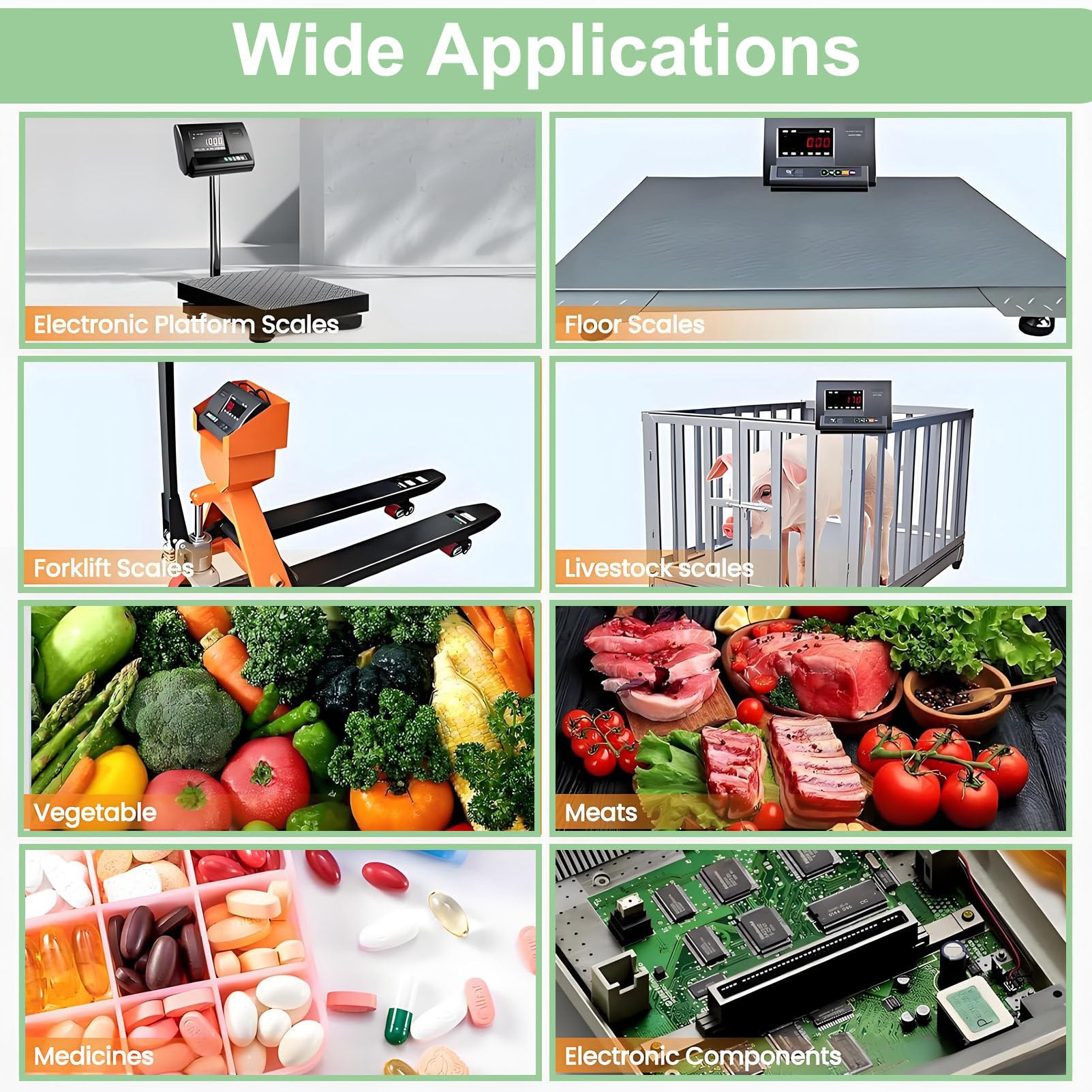 Kit Bilancia per Bestiame con indicatore ad Alta precisione per bovini, suini, capre e Pecore, indicatore di Bilancia a Ponte con 4 Celle di carico e Scatola di connessione 3000kg