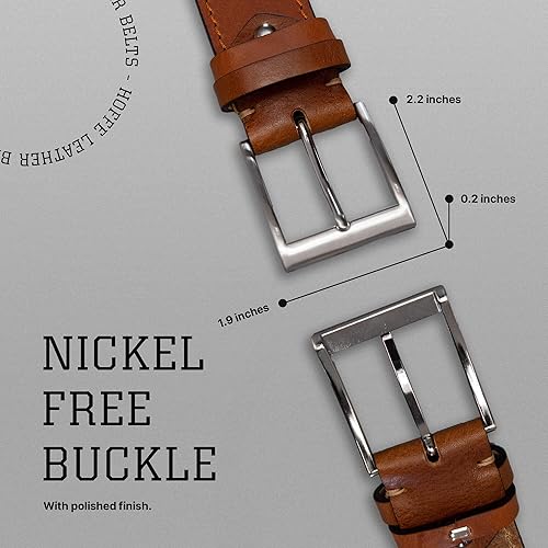 Miniatura 3 de HoffeBelts Cinturón de cuero para hombre, cinturones hechos a mano para hombres con hebilla, cinturones de cuero de grano completo, casual, vestido