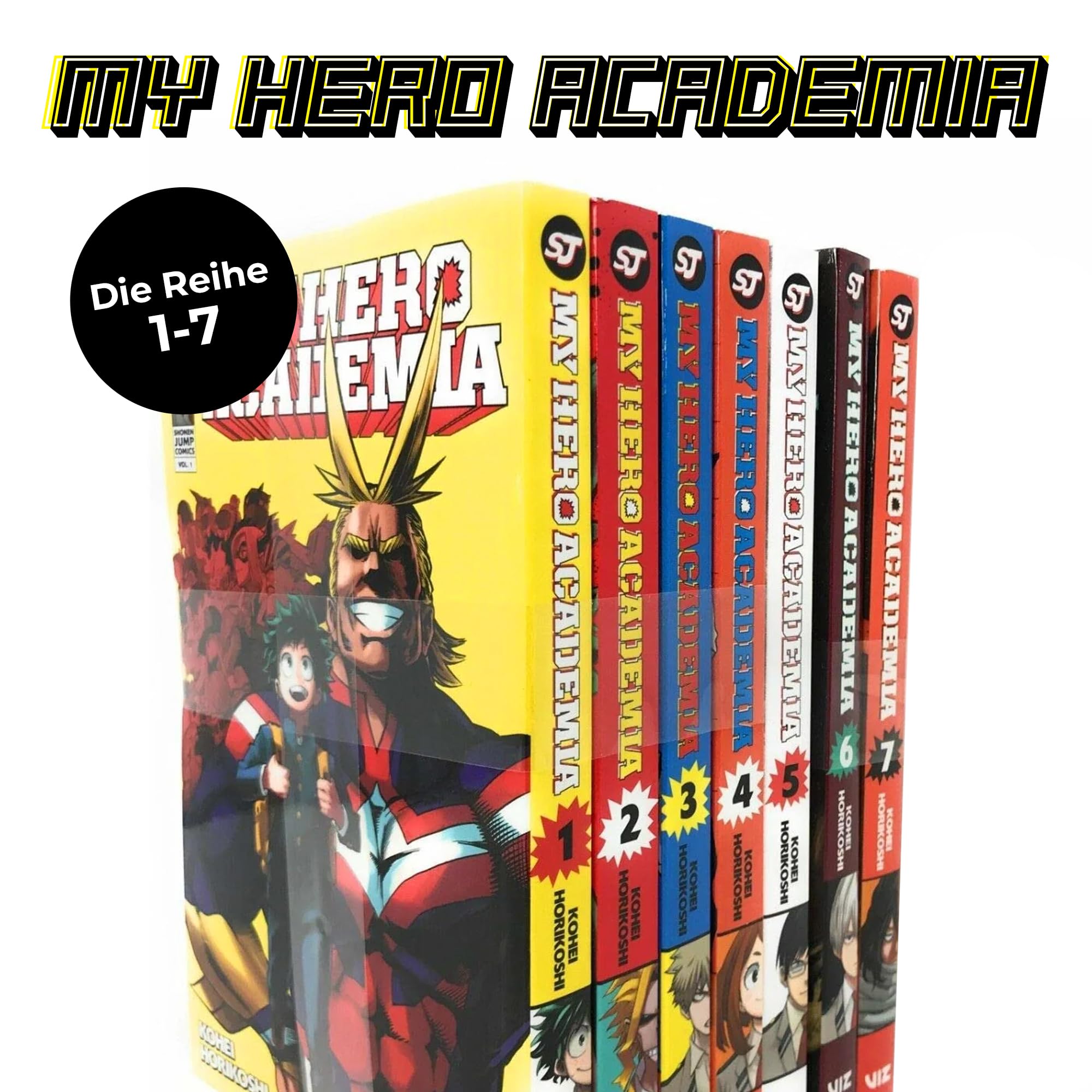 My Hero Academia Manga Box Set (Bände 1–7) – Offizielle Shonen Jump Edition auf Deutsch - MHA Komplettsammlung Teil 1 - Inkl. exklusivem Comic-Lesezeichen-| Anime & Manga für Sammler & Fans