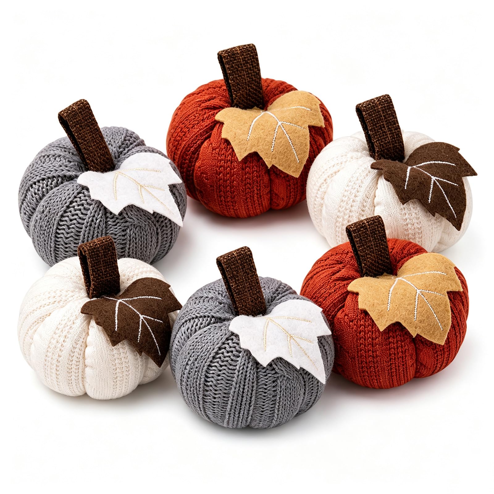 6pcs Knitted Pumpkins Autumn Decorations, Artificial Crochet Pumpkin Set Table Centrepiece Decorations for Fall Halloween Harvest Thanksgiving Party Decorations
