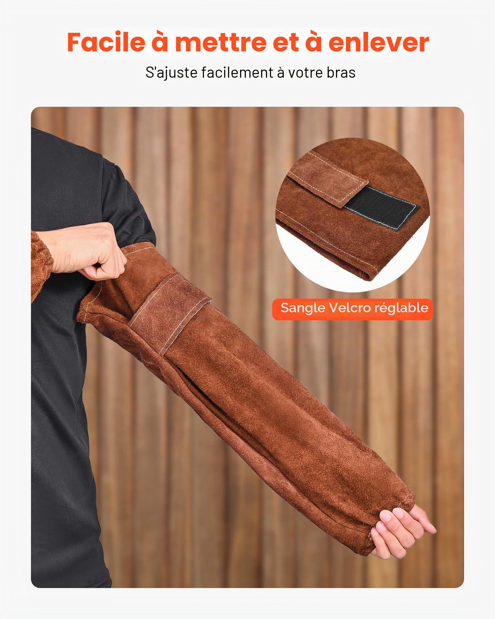 VEVOR Manchons de Soudage en Cuir de Vachette, Manchons à Souder Protection Soudure des Bras, Résistants aux Flammes, à la Chaleur, pour Hommes et Femmes, de Soudage, Forge, Travail du Bois, Jardinage