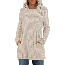 Tunics or Tops to Wear with Leggings Long Sleeve Sweaters for Women Winter Clothing with Pockets Quiet Luxury Clothes School Outfits for Teachers Apricot M