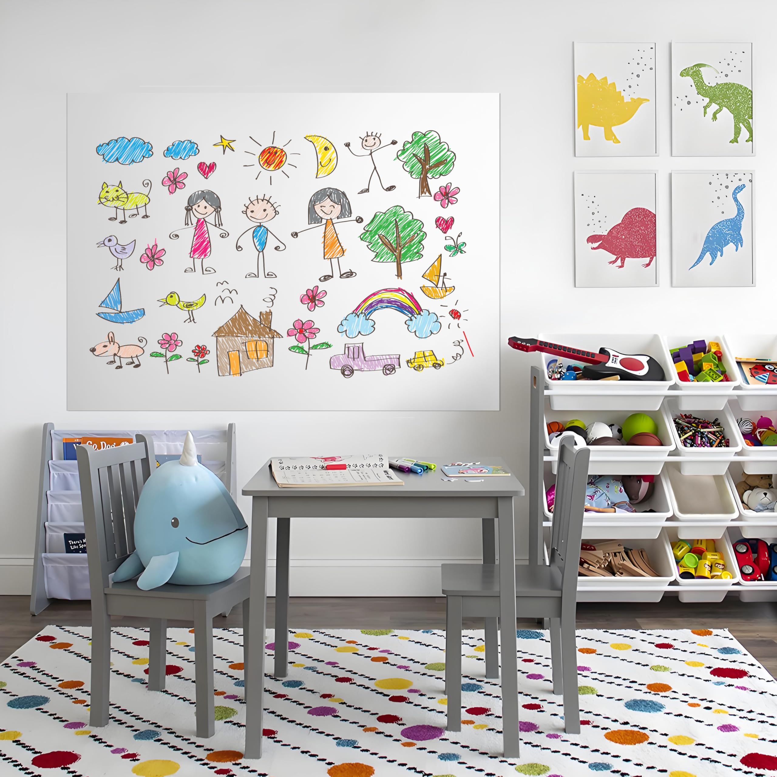 AMIGO Rollo de Pizarra Blanca Magnética, 60 x 90 cm, Papel Pizarra Adhesiva para Pared, Whiteboard adecuado para Escuela, Familia y Oficina, con Rotuladores, Borrador e Imanes