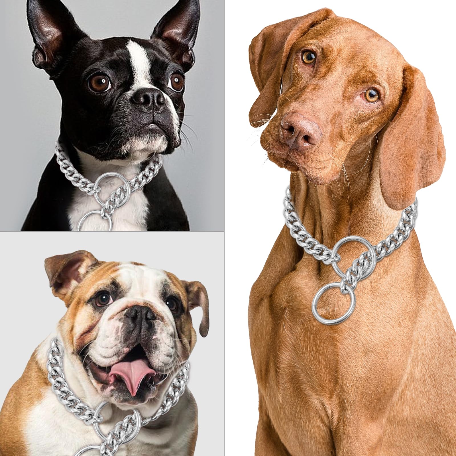 Steel Chain Dog Collar,Dog P Chains,10mm Wide Solid lCuban Link Chains Stainless Steel Metal Links Walking Slip Training Collar for Dogs(12inch,Silver) - Image 2