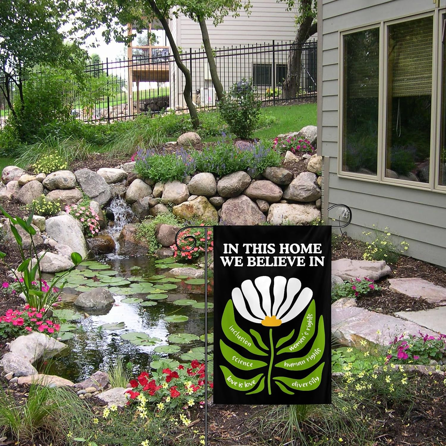 In This Home We Believe Garden Flag Women's Rights Human Rights Diversity Love is Love Social Justice Peace Equality Outdoor Yard Lawn Porch Decor Garden Flags 12 x 18 Inch Double Sided - Image 5