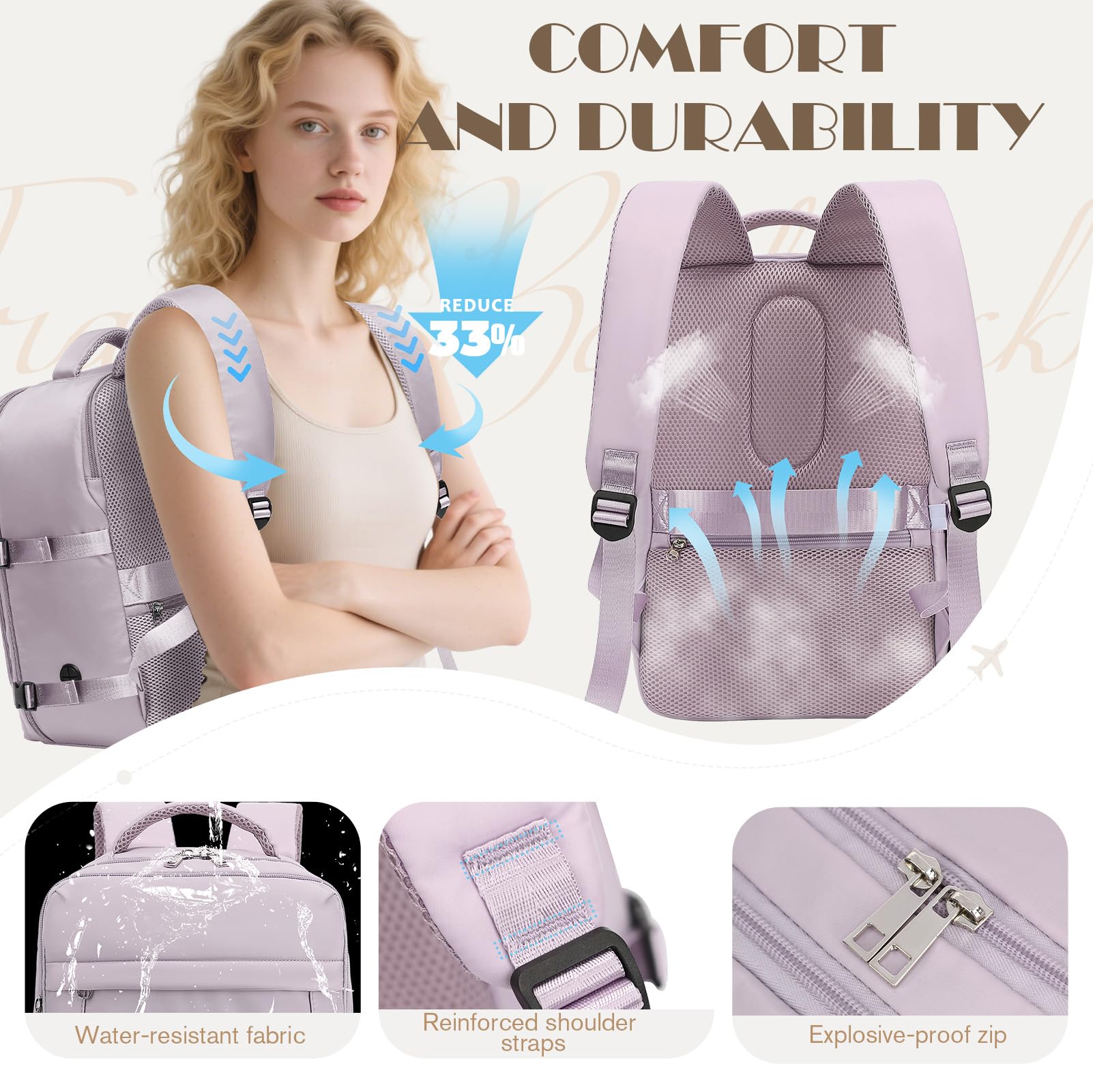 Yankony Zaino Easyjet 45x36x20 Bagaglio a Mano Easyjet 45x36x20 Zaino da Viaggio Aereo 30L Borsa da Cabina per Donna Uomo 15.3 Pollici Porta PC Portatili con Tasca Antifurto per Scuola Lavoro Affari