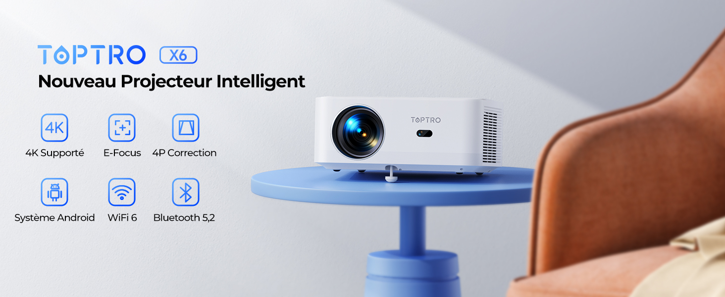 TOPTRO Projecteur 1080P 30000 Lumens WiFi 6 Bluetooth