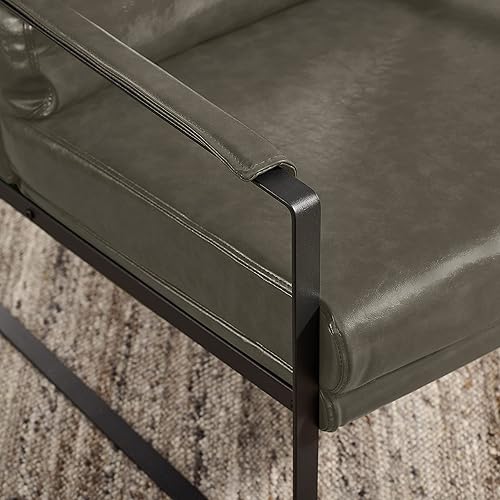 Miniatura 31 de Art Leon Juego de 2 sillas de acento de piel sintética moderna de mediados de siglo, silla de salón con patas de metal negro, color negro