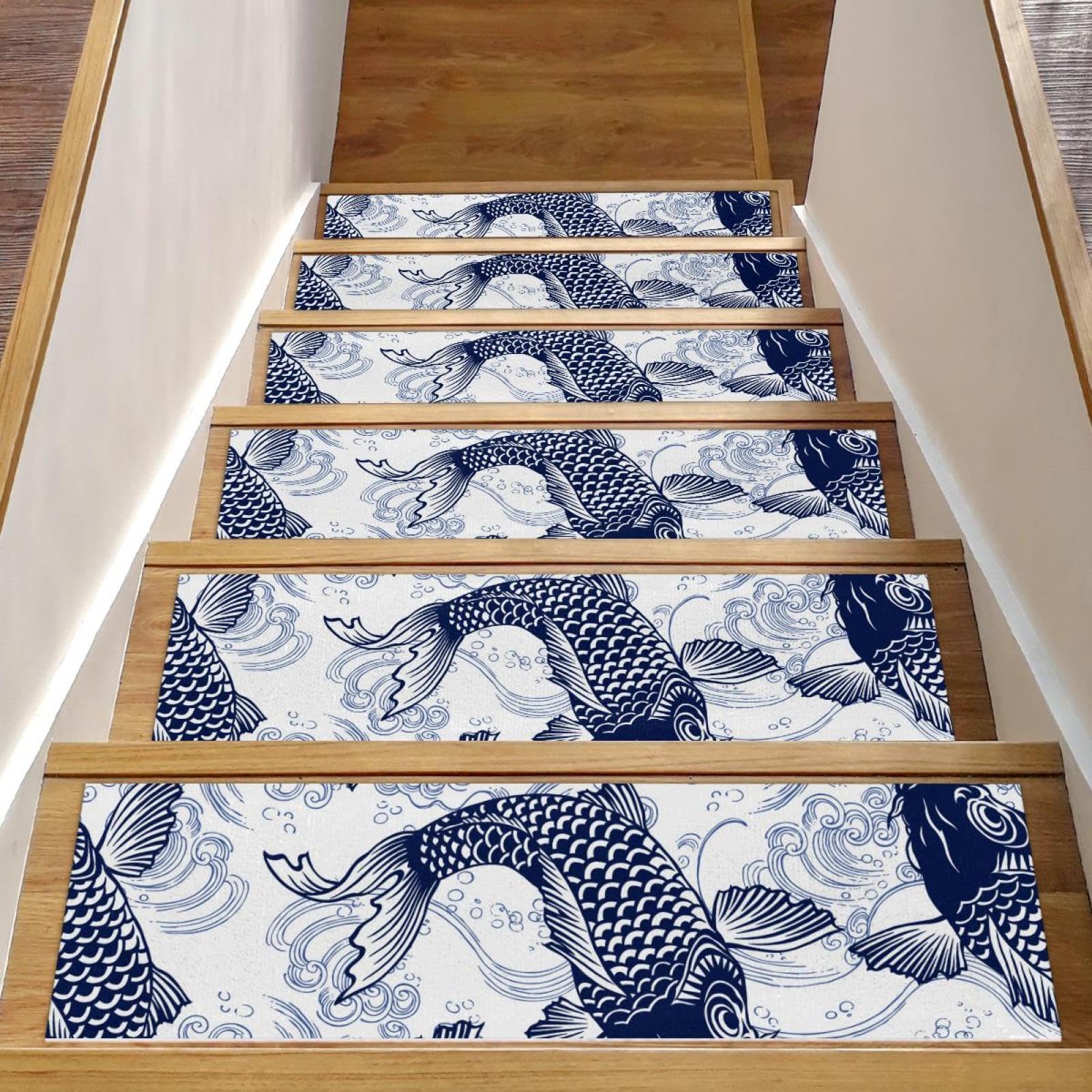 Tapis d'escalier antidérapants style carpe rétro : élégance vintage pour marche en bois