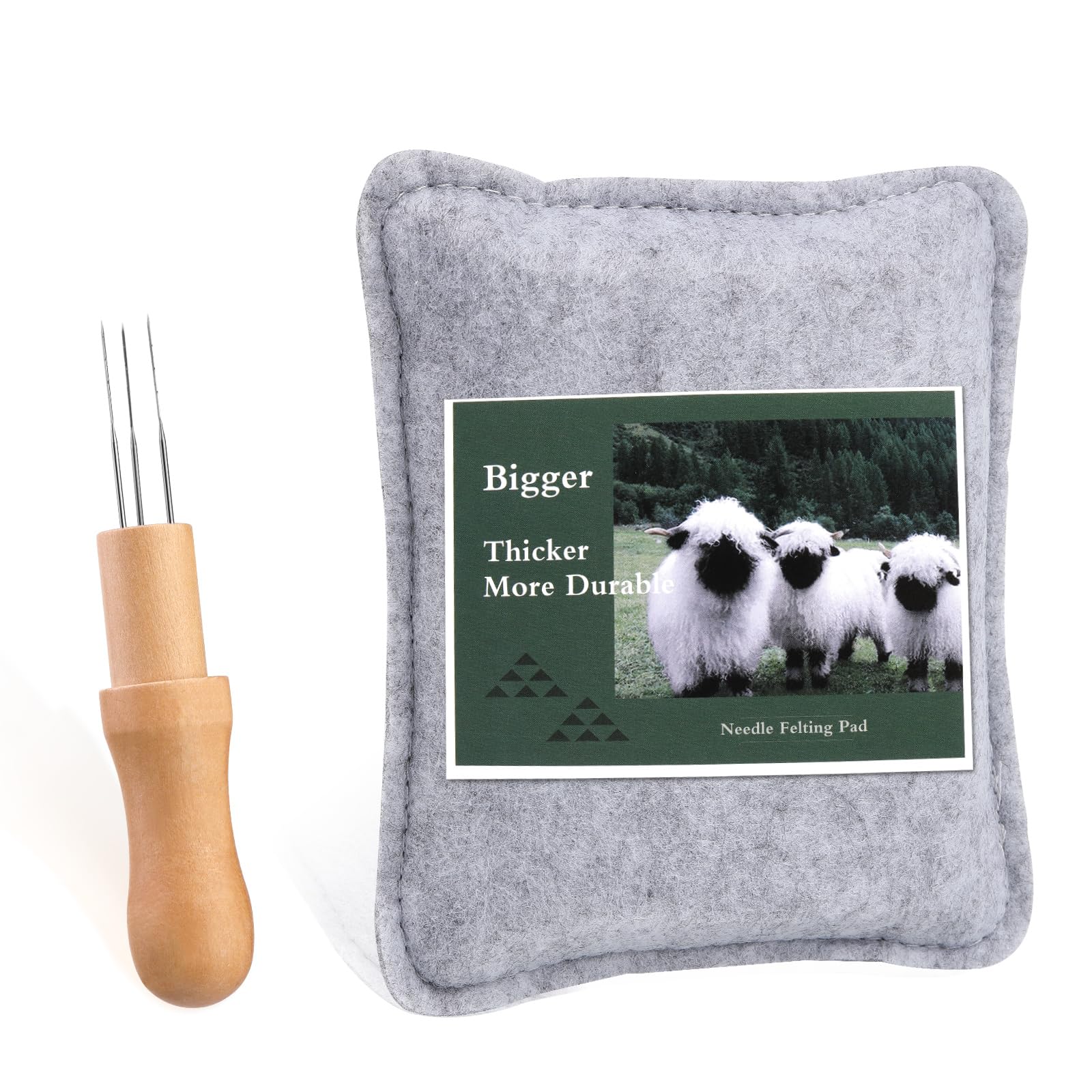 Needle Felting Pad with Needles and Wooden Handle, Small Wool Felting Mat 5.7 x 4.9 inches, High-Density Sponge Cushion with Felt Cover, Felting Tool Set for Wool Craft Projects