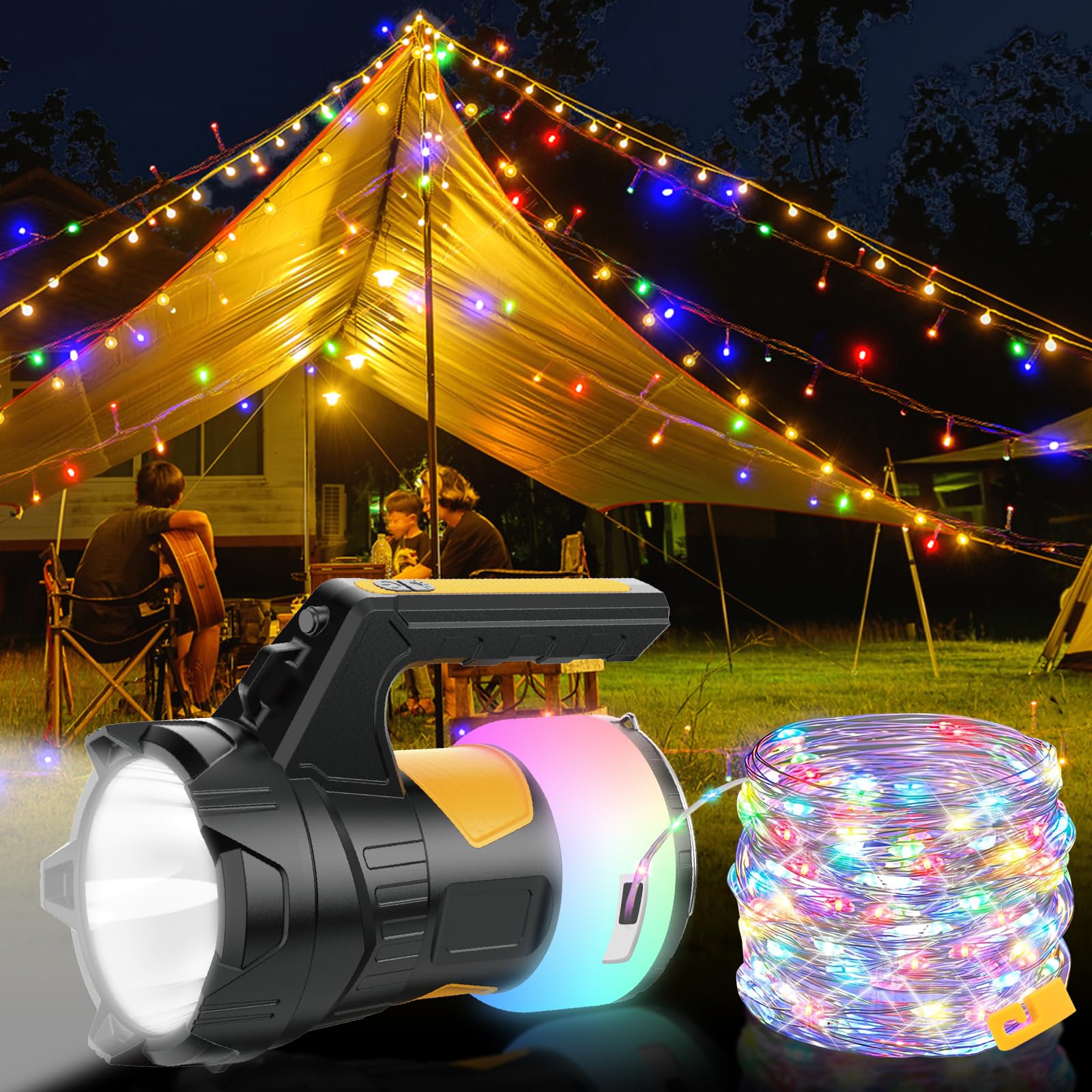 Luz de Búsqueda de Camping Recargable Linterna LED 2 en 1 para Emergencias (1000 lm), Capacidad de 2400 mAh, Batería de Iones de Litio, Patio y al Aire Libre, Camping, Senderismo y Cortes de