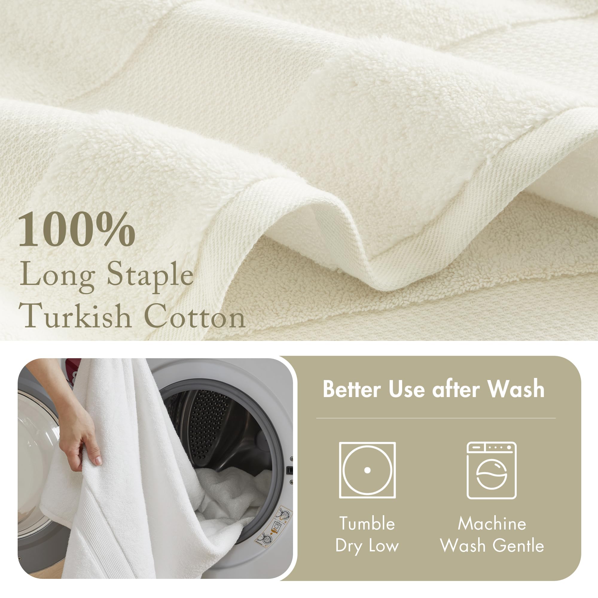 Madison Park Signature Juego de Toallas turcas 100% algodón de 600 g/m², de Lujo, Gruesas, Suaves, absorbentes, para Hotel, Toallas de baño, Ducha, Cara, Varios tamaños, Natural, 6 Piezas