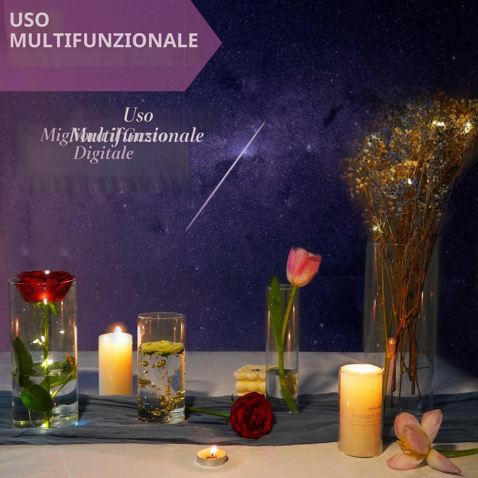 Set di 30 vasi cilindrici in vetro per decorazioni, ideali per decorazioni di matrimoni (30, 10+15+19+20+25 cm)