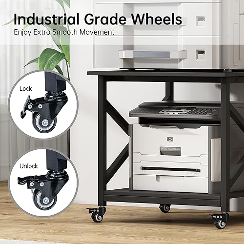 Miniatura 5 de Soporte de impresora grande de 2 niveles, mesa cuadrada de 23.6 x 23.6 x 22.6 pulgadas con estante de almacenamiento, carrito de impresora rodante