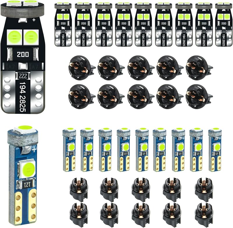 Lâmpadas LED Ice Blue T5 T10 para painel e instrumentos automotivos DODOFUN 12 V – 20 unidades