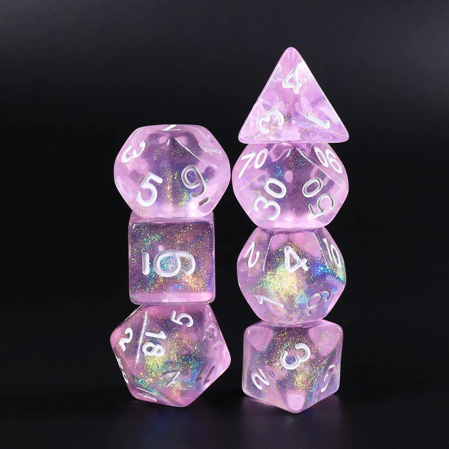 DND Dice Pink Transparent Dice with Color Changing Glitter for Dungeons and Dragons Role Playing Game,D&D,MTG,Pathfinder Dice Set with Dice Pouch