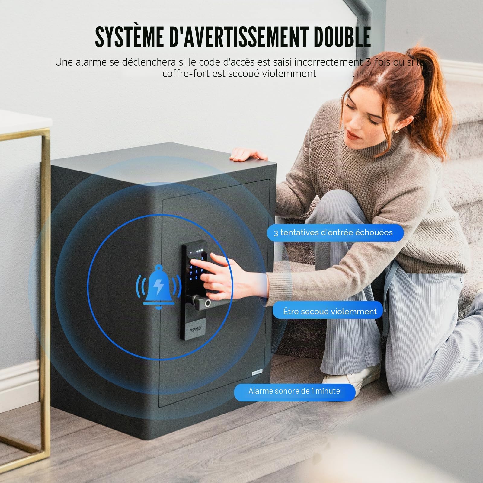 RPNB Deluxe Coffre-fort domestique et casier, coffre-fort de sécurité biométrique à empreintes digitales avec affichage tactile et synthèse vocale, double alerte, coffre-fort de sécurité noir pour la