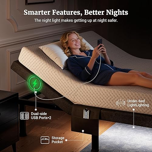 Miniatura 5 de Tami Tami Base de cama ajustable T600 tamaño Queen con control remoto y masaje, bases de camas eléctricas, gravedad cero, USB de doble cara,