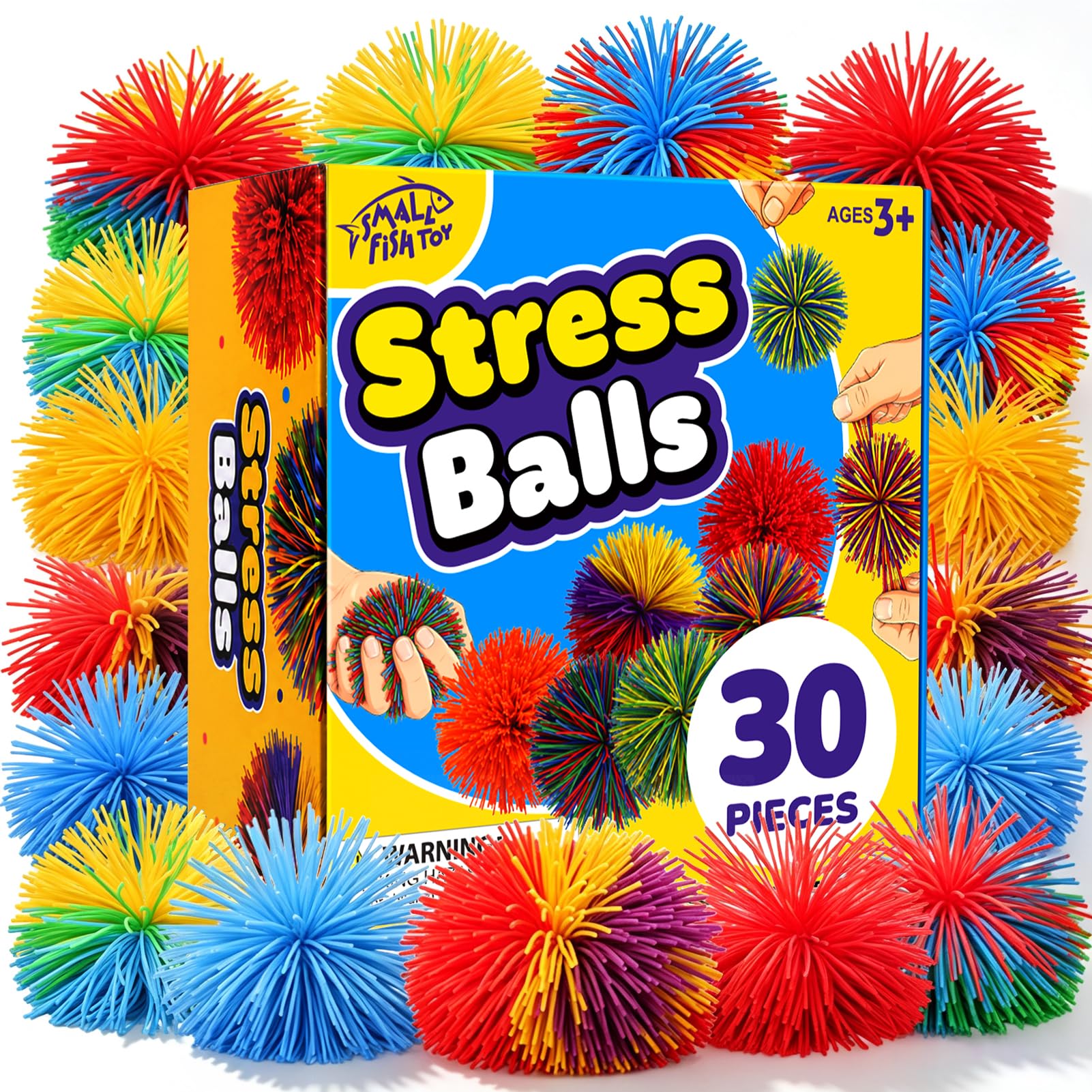30 Pack Stringy Balls Stress Balls for Kids: 2.75 Inch Non-Odor Soft Silicone Sensory Stress Balls - Colorful Fidget Toys Bulk for Classroom Prizes, Party Favors and Gifts