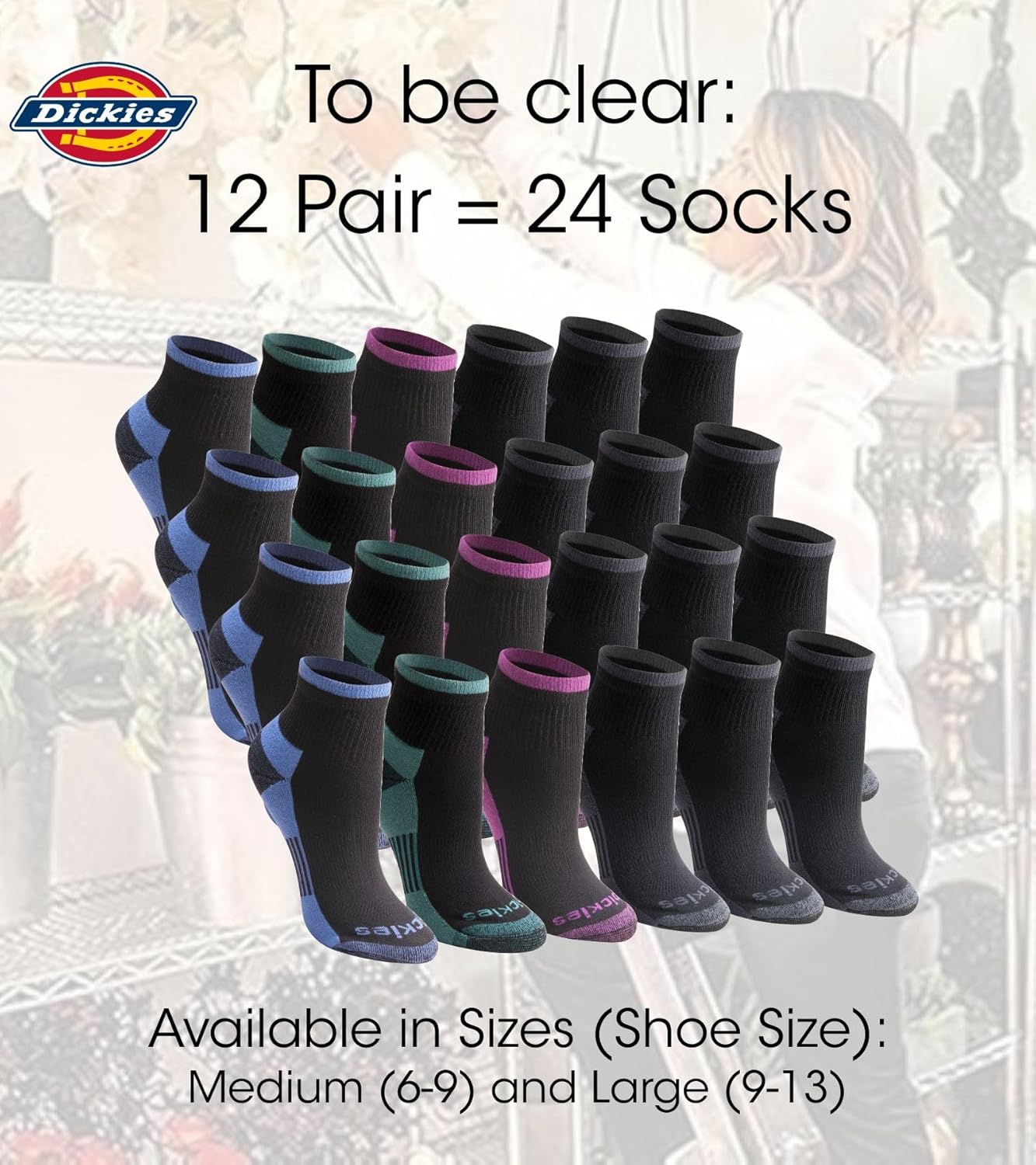 Dickies Women's Dri-tech Moisture Wicking Quarter Socks (6 & 12 Pairs)