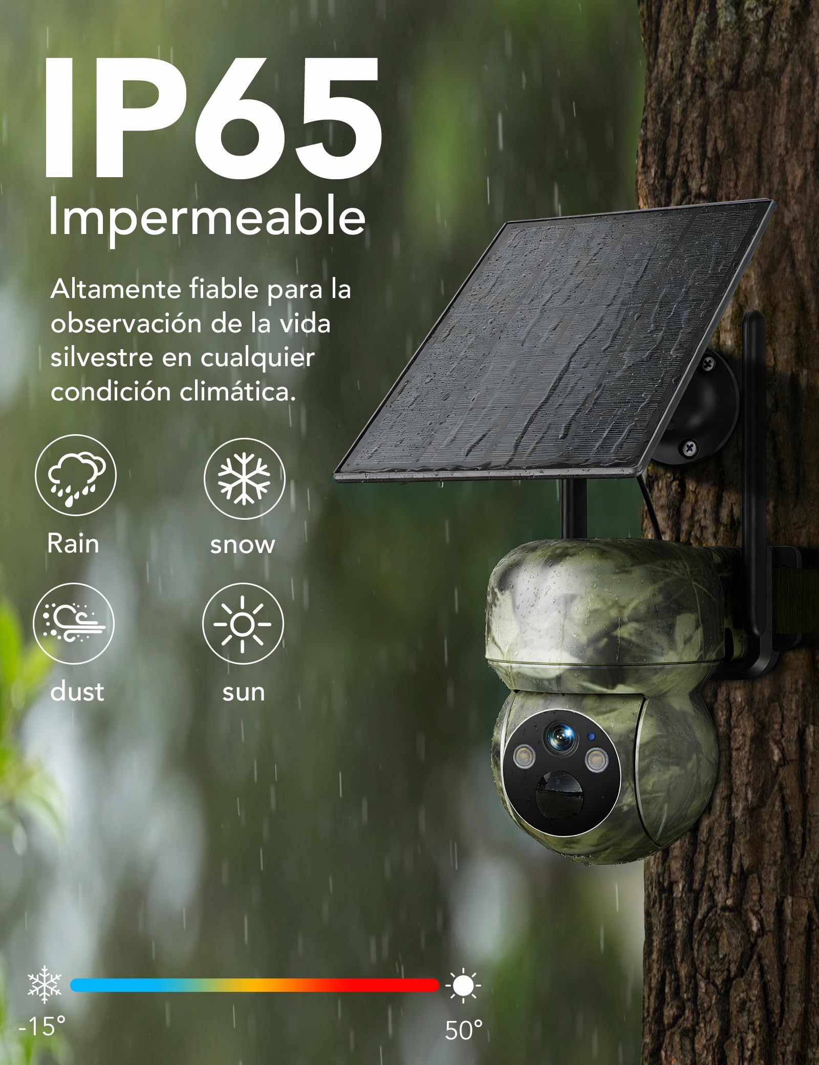 GNCC 4G LTE Camara Fototrampeo de Caza 360°PTZ, 2K Cámara Vigilancia Solar con Tarjeta SIM, Visión Nocturna en Color/Infrarrojos, Audio Bidireccional, IP65 Impermeable, para Caza y Monitoreo Remoto