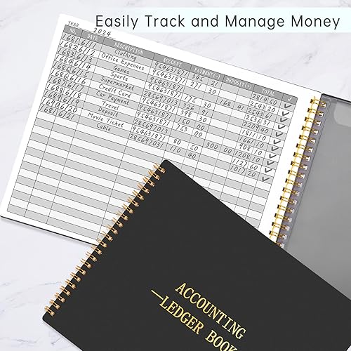 Miniatura 2 de HAUTOCO Libro Mayor de Contabilidad para Pequeñas Empresas Contabilidad Seguimiento de Presupuesto Doméstico con 2 Bolsillos de Almacenamiento,