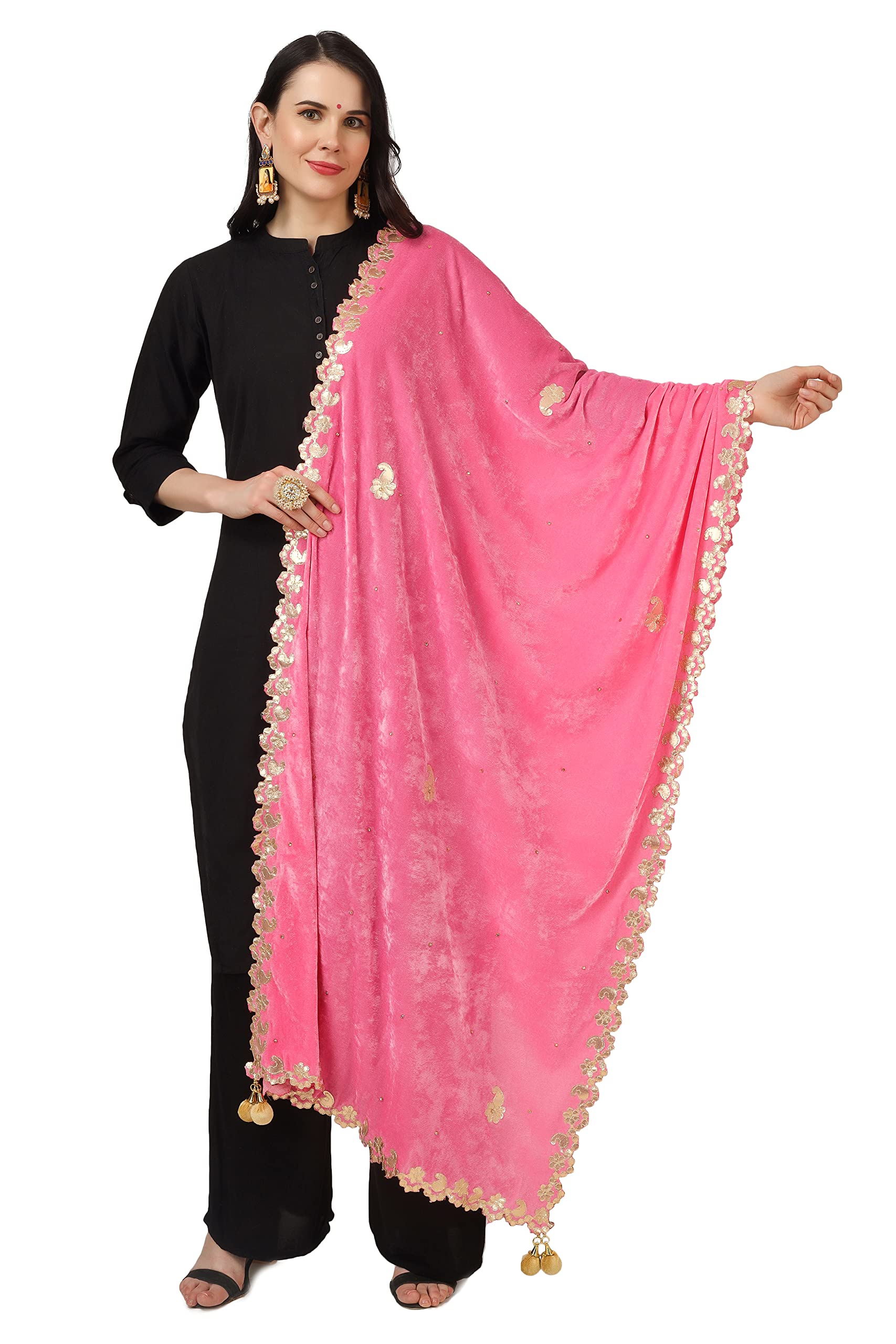 a r silk Women's Baby Pink Velvet Chandana & Gotta Patti Work With Gotta Patti Lace Fancy Dupatta, Free Size-picture-37