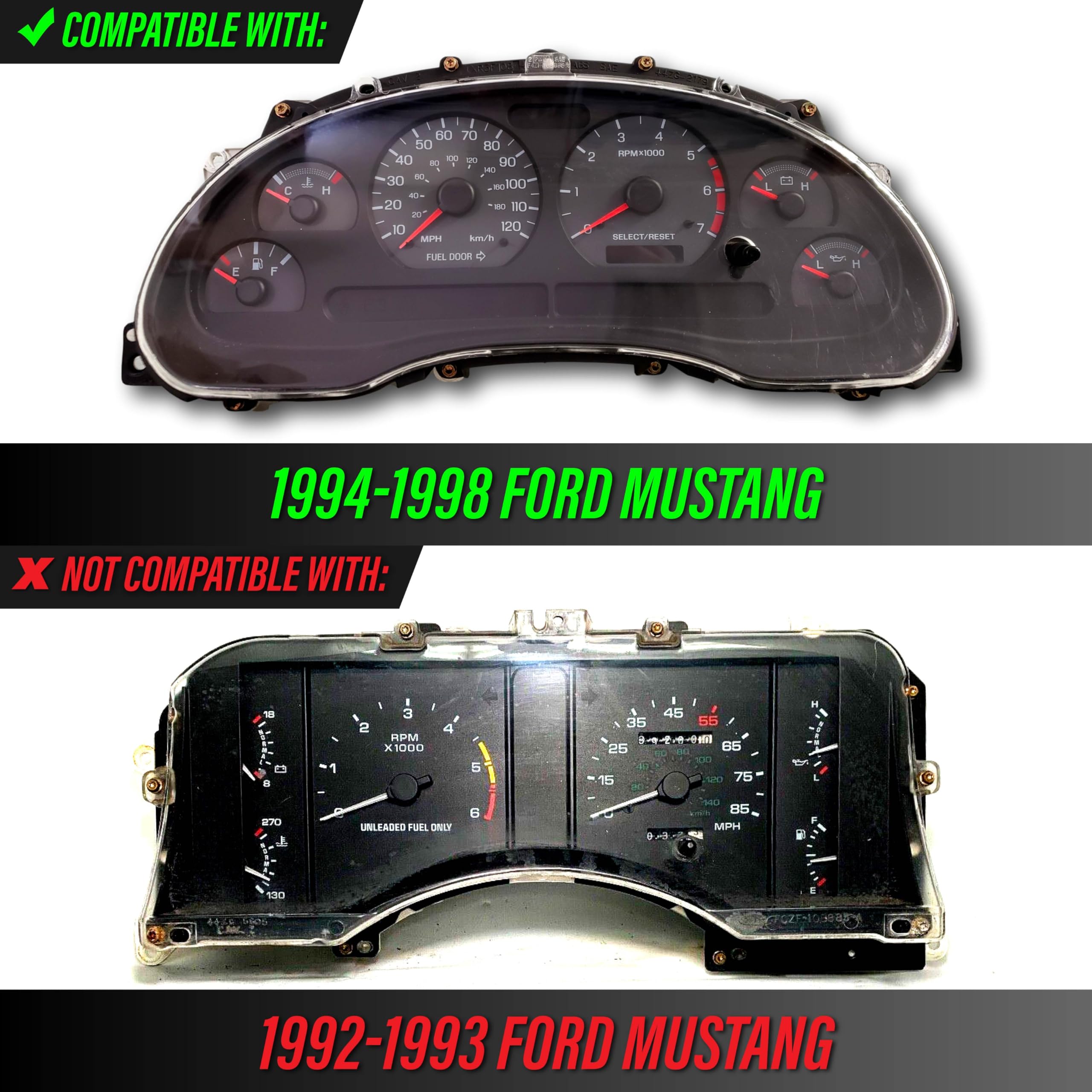 USR 94-98 SN95 Dash Bezel –Cluster Overlay Trim (1 Piece) Compatible with 1994-1998 Ford Mustang All Models Stang/Trims Such as V6, GT, Cobra (REAL CARBON FIBER OVERLAY GAUGE BEZEL TRIM)