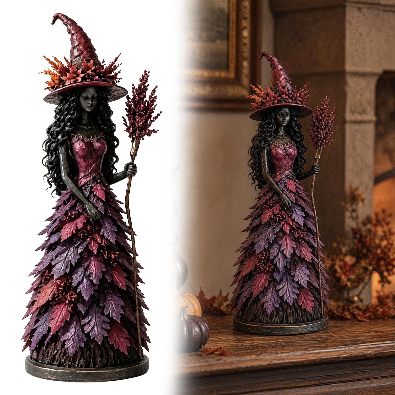 Enchanted Autumn Witch Figurine, Halloween Witch Desktop Decoration