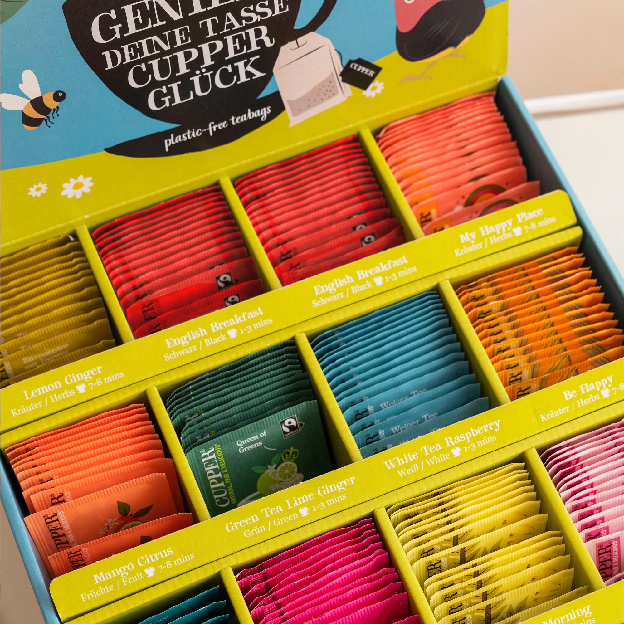 Cupper Bio Tee Probierbox | 11 Sorten | 180 Teebeutel Geschenkset | Kräuter-, Früchte- & Grüntee | plastikfrei | fair gehandelt | Geschenk für Teeliebhaber