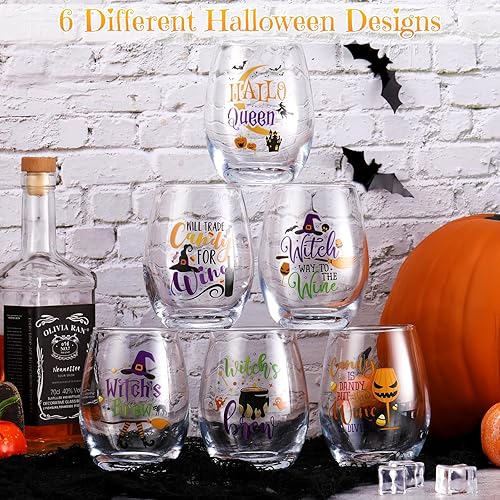 Miniatura 2 de 6 copas de vino sin tallo de Halloween de 15 onzas, copas de vino de brujas, copas de vino Hallo Queen, vasos para beber café helado, cerveza,