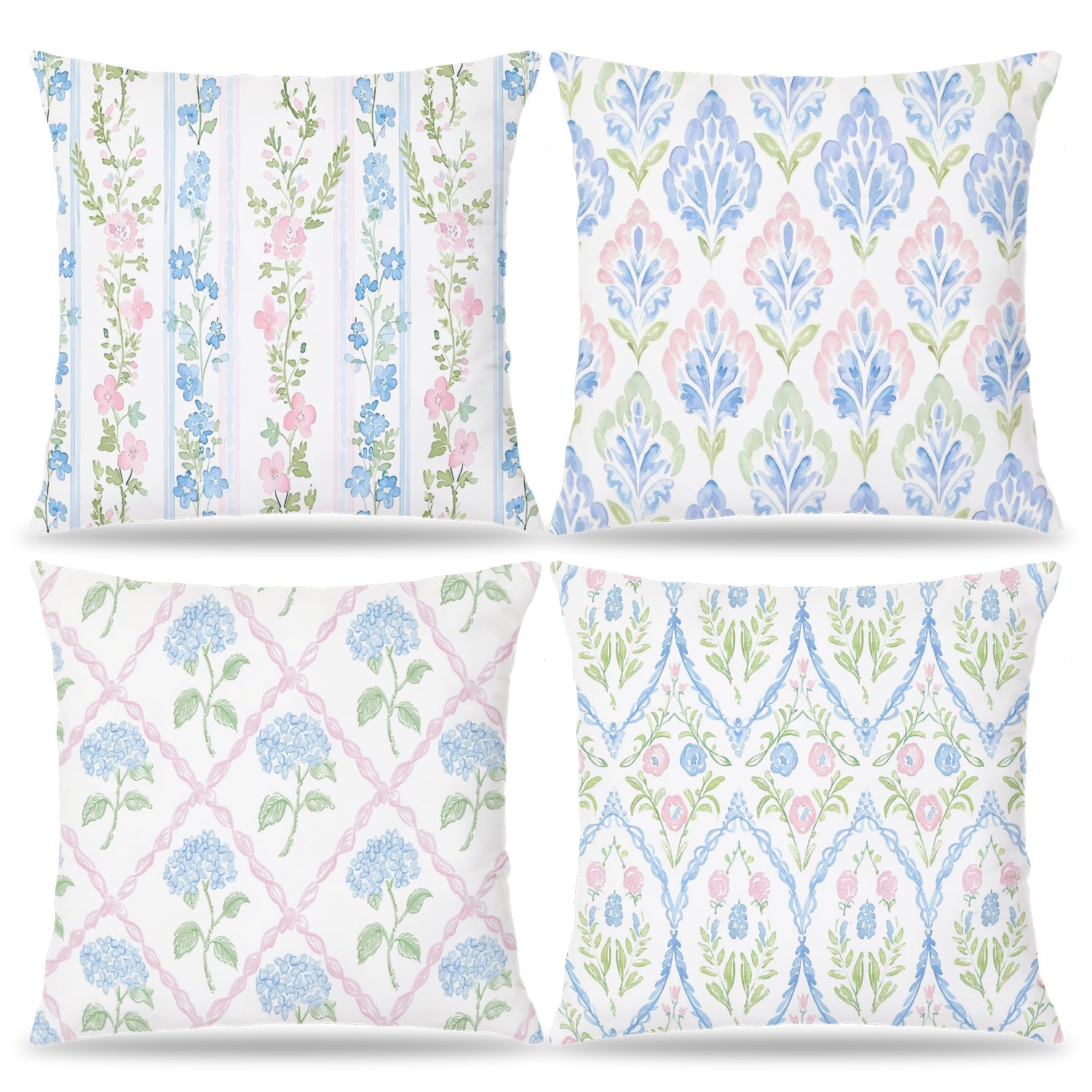 XUISWELL832 Pink and Blue Green Grandmillennial Floral Hydrangea Cottage Core Pillow Covers 18x18 Grand Millenial Pillow Cover for