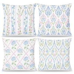 XUISWELL832 Pink and Blue Green Grandmillennial Floral Hydrangea Cottage Core Pillow Covers 18x18 Grand Millenial Pillow Cover for