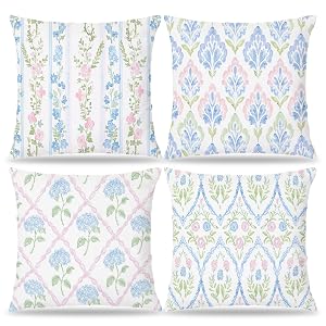 XUISWELL832 Pink and Blue Green Grandmillennial Floral Hydrangea Cottage Core Pillow Covers 18x18 Grand Millenial Pillow Cover for