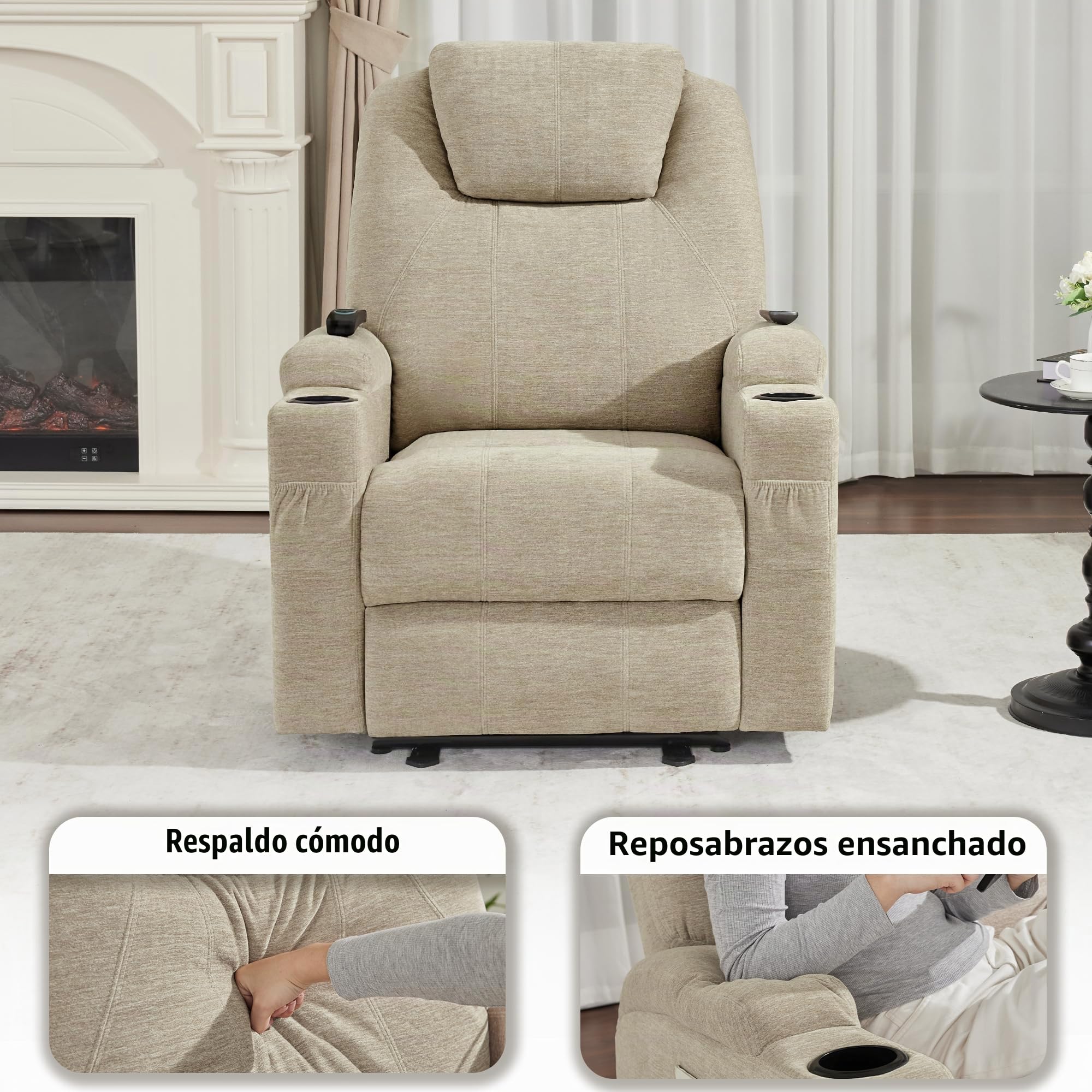 M MCombo Relax Eléctrico Masaje Sillón TV Función Reclinable Calefacción por Vibración Nuevo Modelo 7061(Tela-Beige)