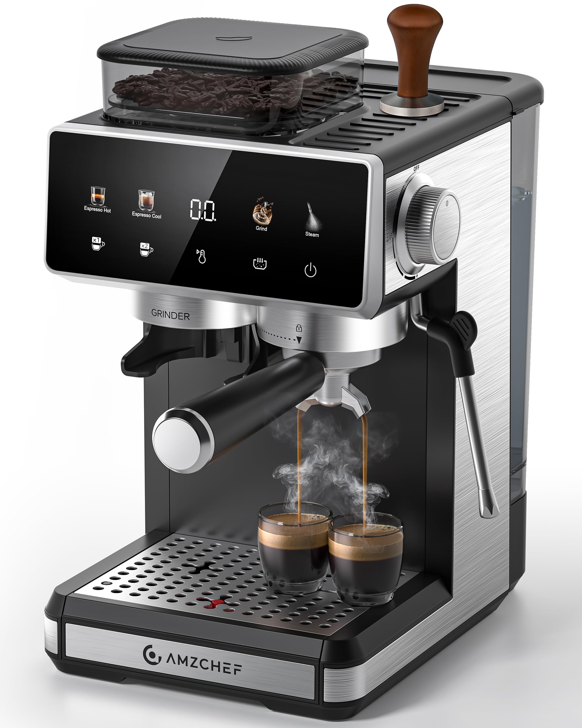 AMZCHEF Bean to Cup Coffee Machines 20 Bar - 20 Grind Settings & 3-Temp Control