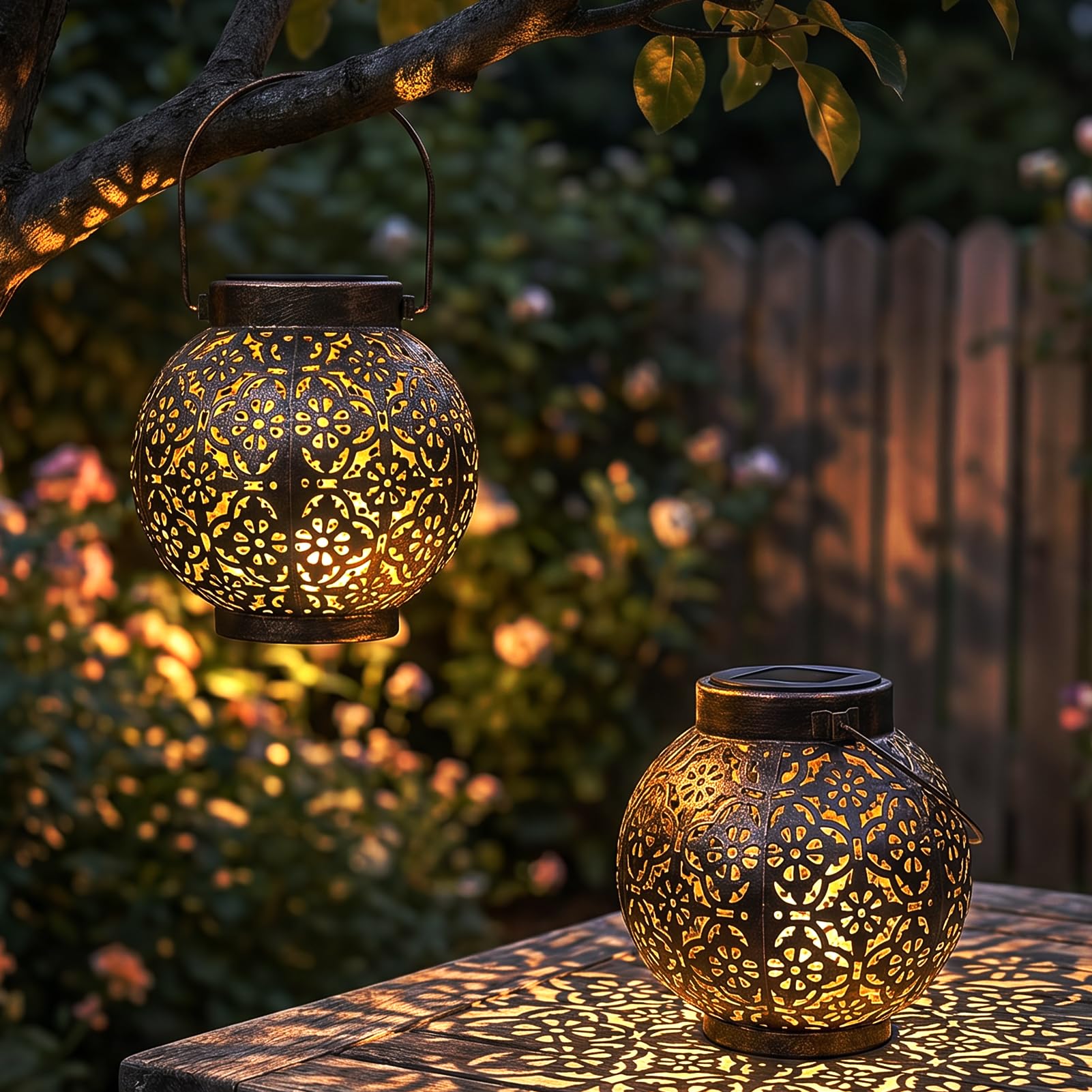 Photo 1 of **See Clerk Notes**CRUGLA 2 Pack Solar Hanging Lanterns, Black Metal