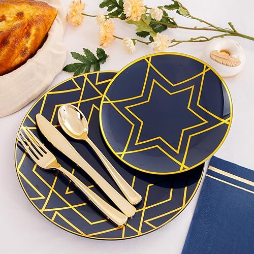 Miniatura 3 de Hioasis 175 platos de plástico Hanukkah – Elegante juego de vajilla desechable adecuado para 25 invitados, incluye platos de cena de 10.25 pulgadas