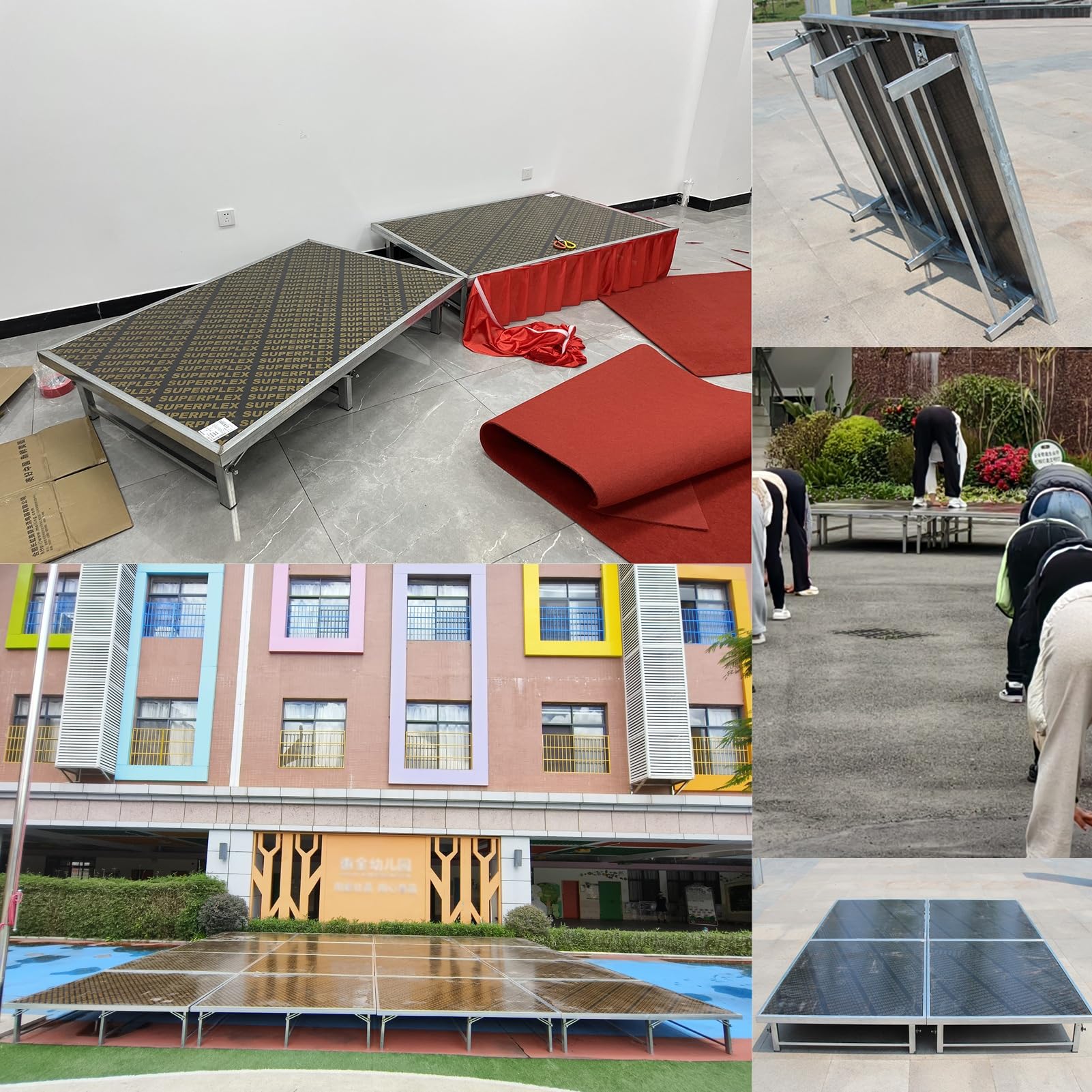 Estrade Plateforme de Scène Pliable et Portable avec Pieds Antidérapants, Scène Modulaire à Hauteur Réglable, Support en Fer Galvanisé + Panneau Composite(H30cm/11 3/4",100x128CM(39 3/8X50 3/8"))