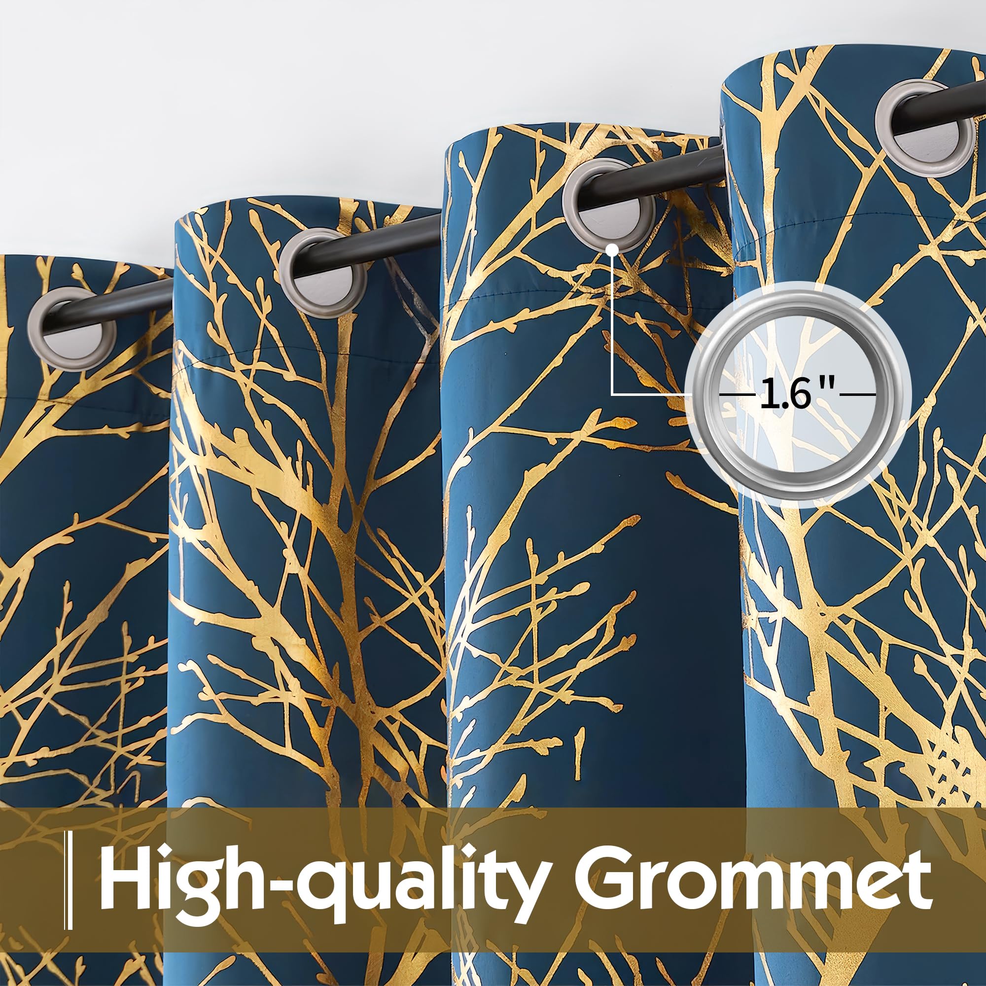 Fmfunctex Rideaux occultants pour chambre à coucher, 137 cm, avec œillets, pour salon, feuille de branche d'arbre, isolation thermique, rideau de fenêtre pour chambre d'enfant, 2 panneaux