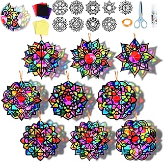 FunCharm 36 Packs Mandala Suncatcher Crafts Kit for Kids, Window Arts and Crafts Kit Stained Glass Oenaments DIY Paper Craft Kit for Sunday School Christian Classroom Party Favors Ages 4 8 12