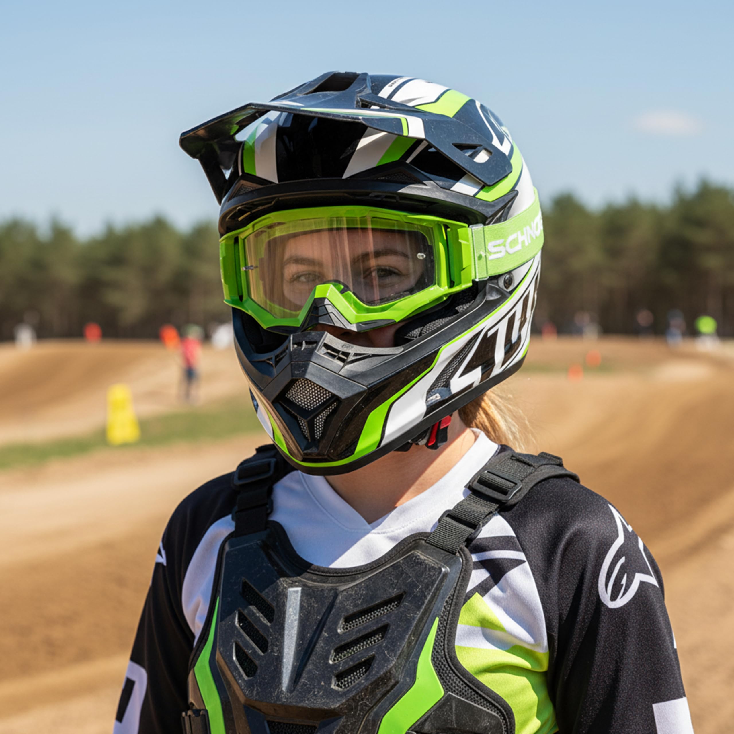 SCHNORR MX Neo Motocross Goggles Clear Lens Anti Fog Tear-Off + Vetro di ricambio Argento