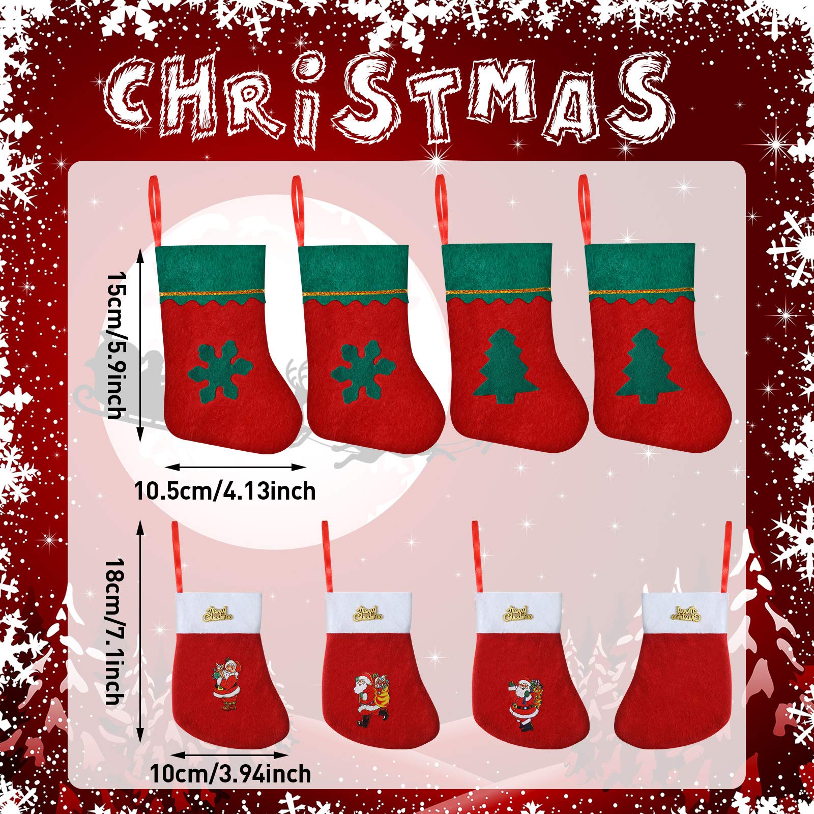 24 Pieces Christmas Mini Stocking Xmas Card Stockings Snowflake Tableware Holder Christmas Tree Silverware Holders Small Red Christmas Hanging Sock Decoration for Rustic Christmas Tree Decor Supplies