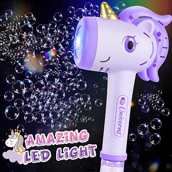 Unicorn Bubble Wand Bubble Machine Toy for Kids | Bubbles Maker with Cool Light, Toys for 3+ Year Old Girls Kid, Birthday Gifts for Age 4 5 6 7 8 Years Old, Outdoor Garden Toy