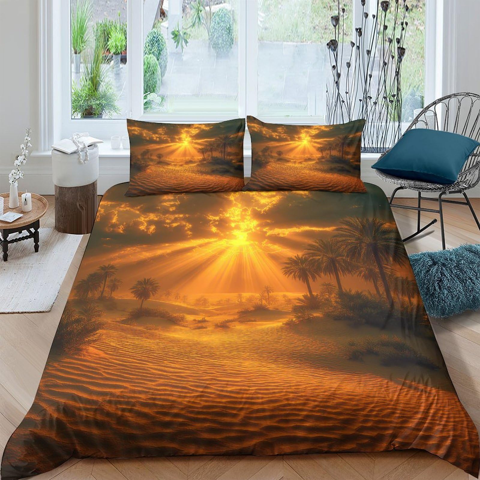 Ctjqhvkz Style-1 3D Printed Golden Sunset Fitted Sheet Microfiber Bedroom Decor Forest Glow Mattress Cover For Home Dorm Guest Room Single（135X200cm）