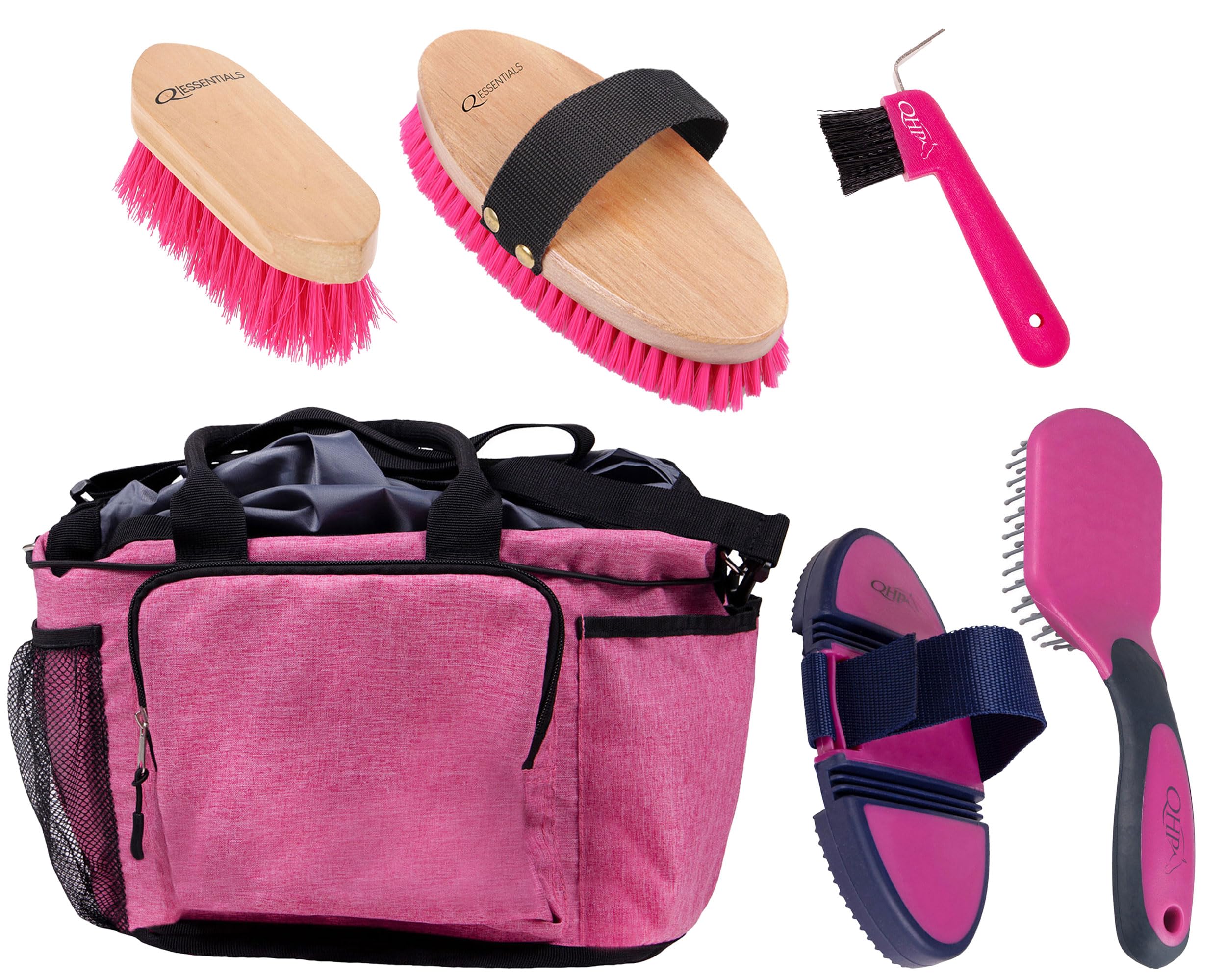 QHP - Kit de cuidado de caballos con bolsa de limpieza, color rosa