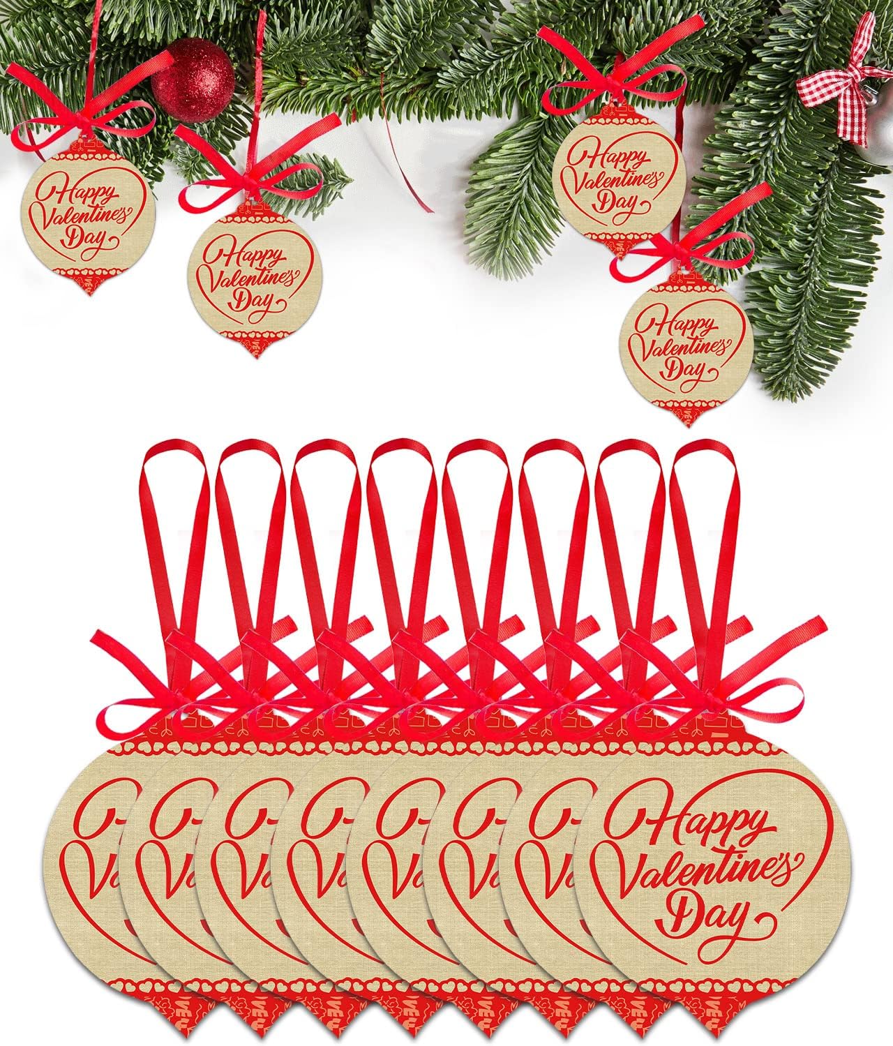 Christmas Ornaments Xmas Tree Decorations, Valentines Love Heart Christmas Ornaments 2022 Set of 8 Shatterproof, Stick Figure Linen Texture Hanging Ornament for Family/Friends