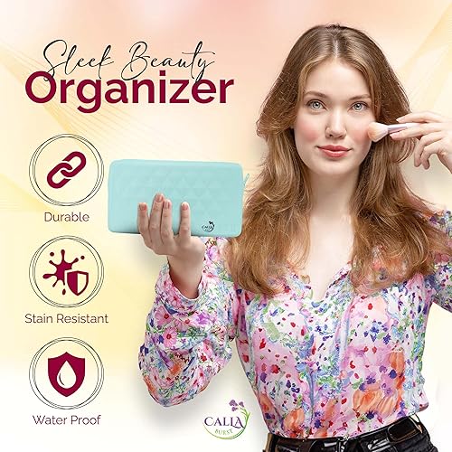 Miniatura 5 de CallaBurst Bolsa de maquillaje de silicona, bolsa de silicona de 8 x 4.5 pulgadas y organizador de maquillaje, espaciosa bolsa de cosméticos para