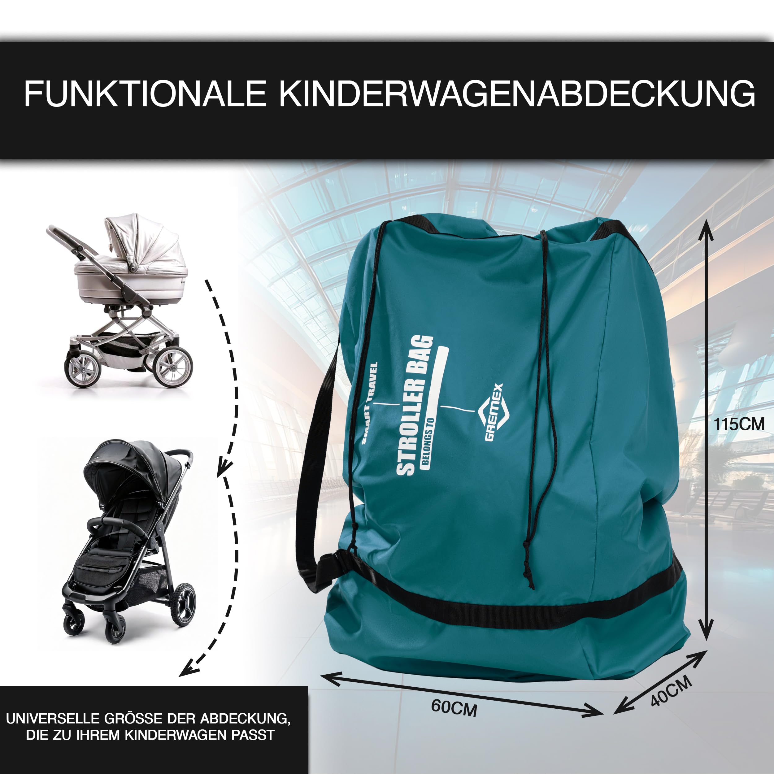 Transporttasche Kinderwagen Universelle - Kinderwagen Transporttasche Flugzeug - Kinderwagen taschehülle Flugzeug - Wasserdichter Reißfester Kinderwagen Tasche Flug - Kinderwagen Tasche Groß
